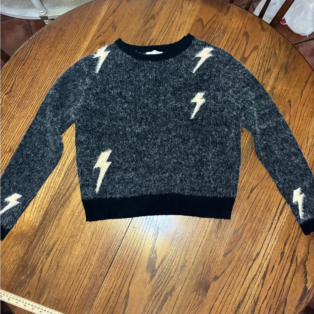 THML‎ Charcoal Grey Fuzzy Lightning Bolt Knit Sweater Small